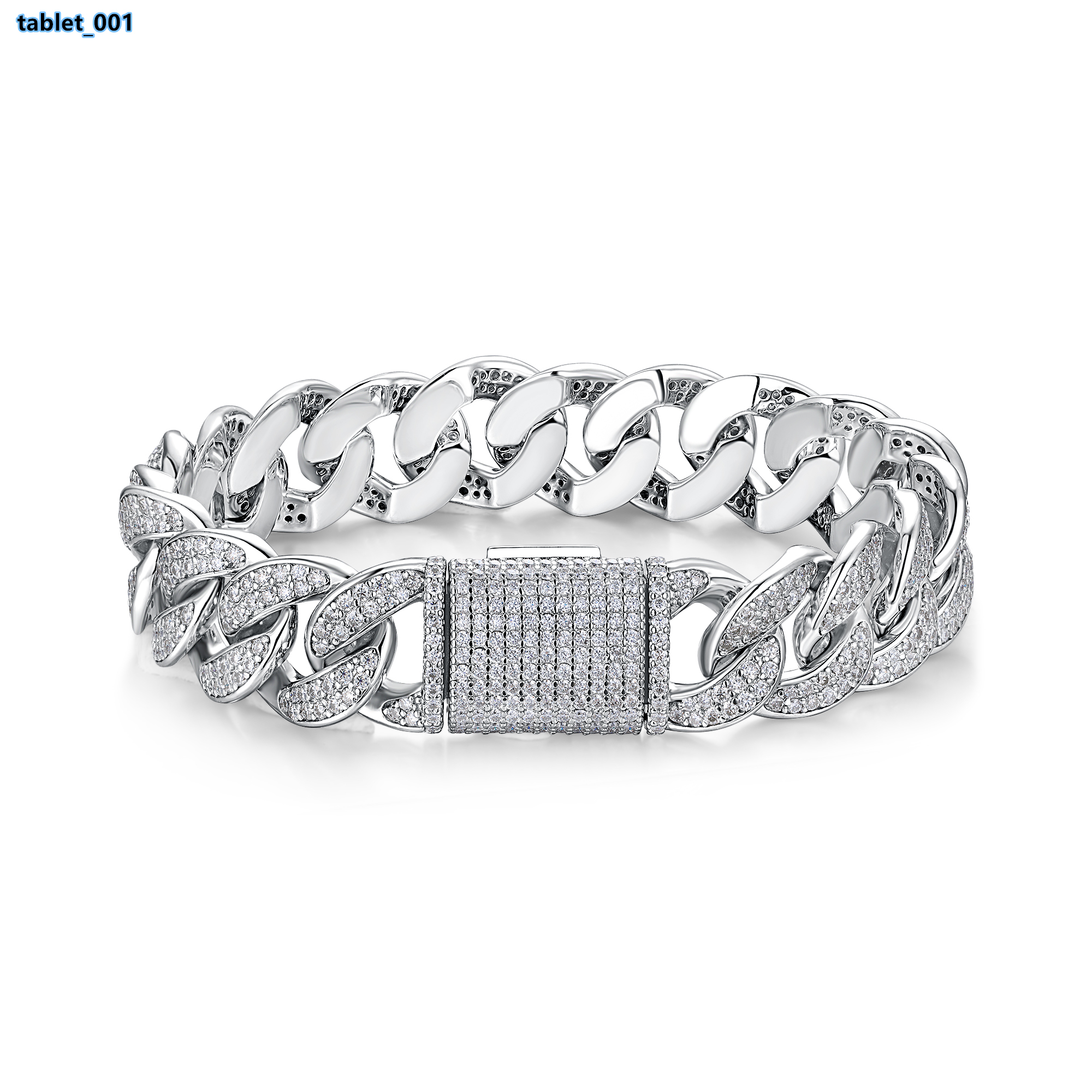 Iced Out Moissanite Cuban Link Bracelet 925 Sterling Silver Hip Hop Jewelry 18K White Gold Plated Fashion Bracelet