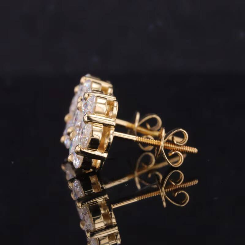 Starsgem Fine Jewelry 18K Solid Gold Special Flowers Style Earrings Moissanite Gemstone Stud Earrings for Gift