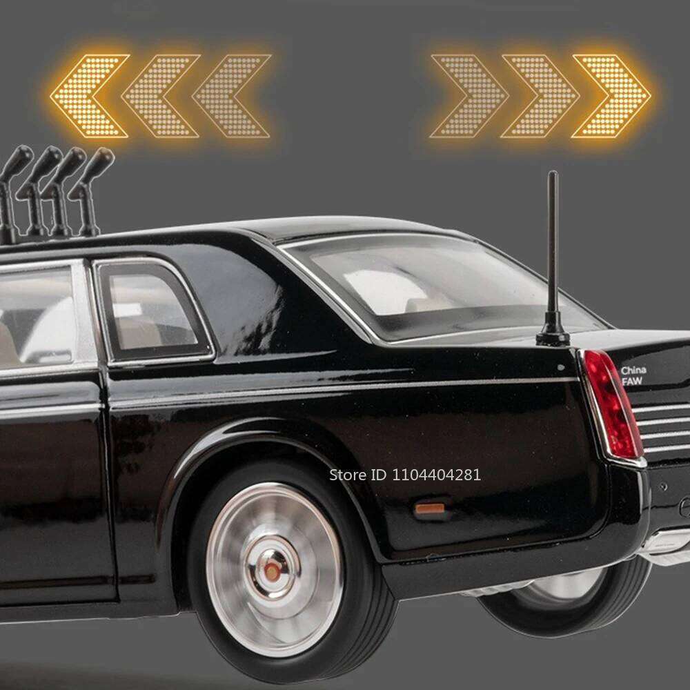 1:24 HONGQI L5 E-HS9 Model Toys Car Diecast 70th Anniversary Parade Cars Sound Light Pull Back Trendy Ornaments for Friend Gifts Z260307