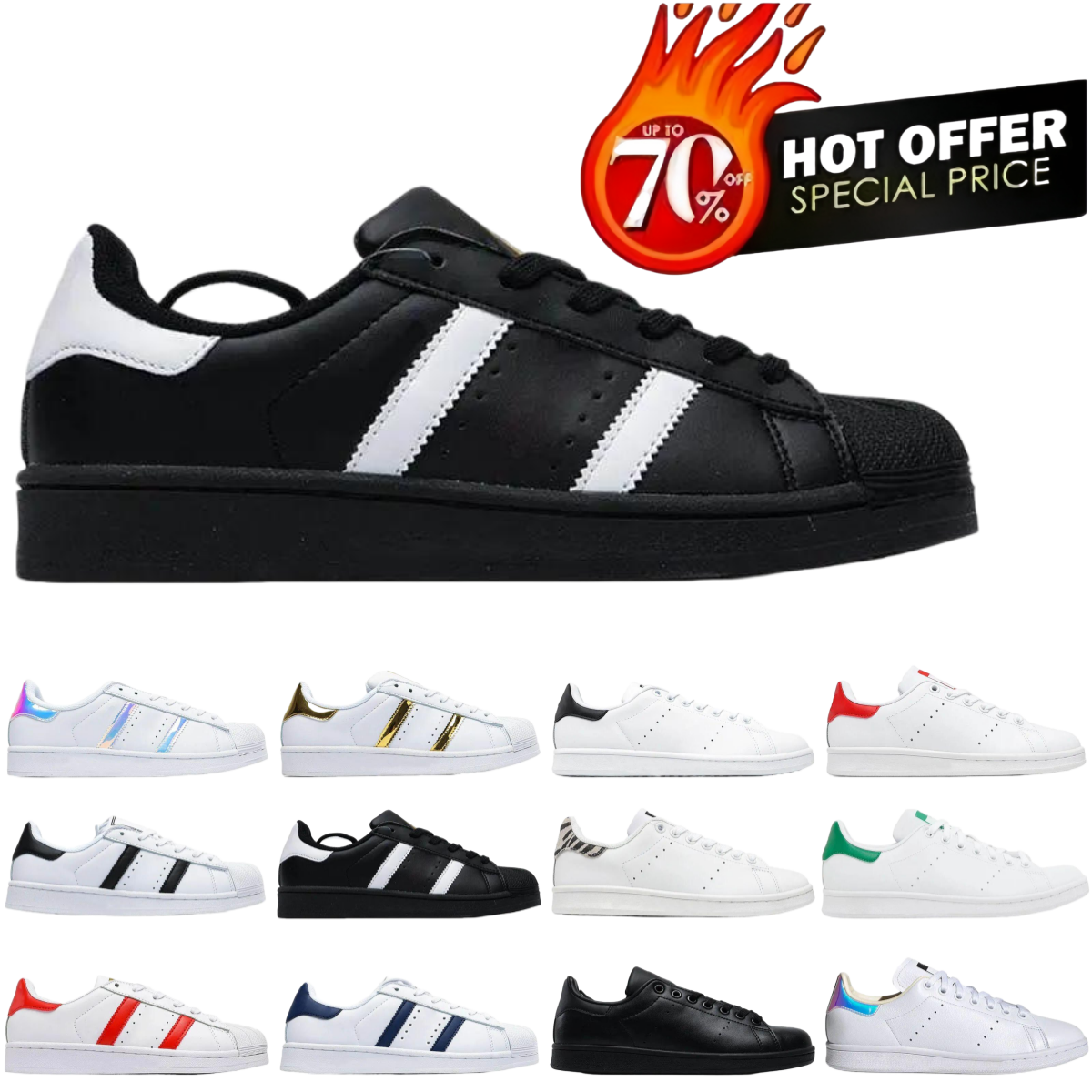 Designer Fashion Stan Smith Superstars Casual Shoes Vegan Mens Women Triple Black White Oreo Laser Golden Platform Sports Sneakers Flat Trainers Outdoor Shoes