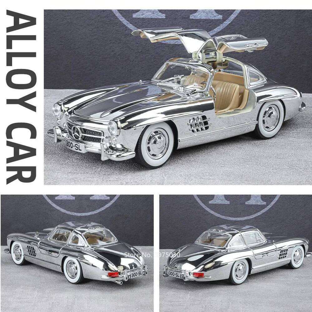 1:24 Scale Miniature Alloy 300SL Vintage Cars Toys Models 4 Doors Opened Vehicles Sound Light Car Kids Children's Day Gifts Z260307