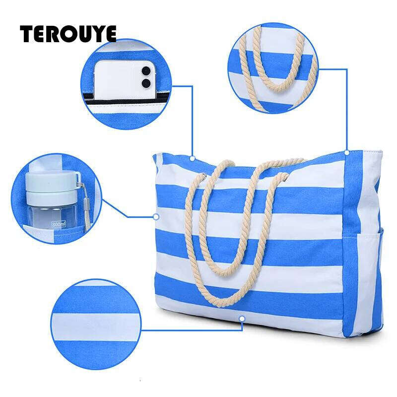 Bohemia Women's Handbag Large Capacity Stripes Tote For Women Foldable Beach Waterproof And Sand Resistant Travel Bag TEROUYE