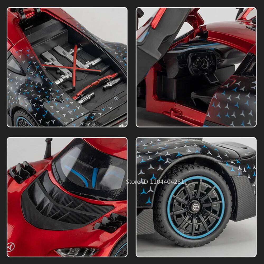1:24 ONE VISION GT Alloy Sports Car Diecast Model Toys Doors Opened Sound Light Pull Back Metal Vehices for Hobby Ornaments Gift Z260307