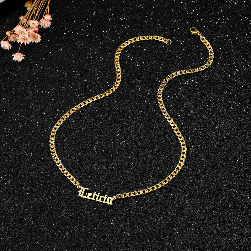 925 silver custom-made ancient English name necklace, stainless steel NK chain, party event real gold-plated necklace