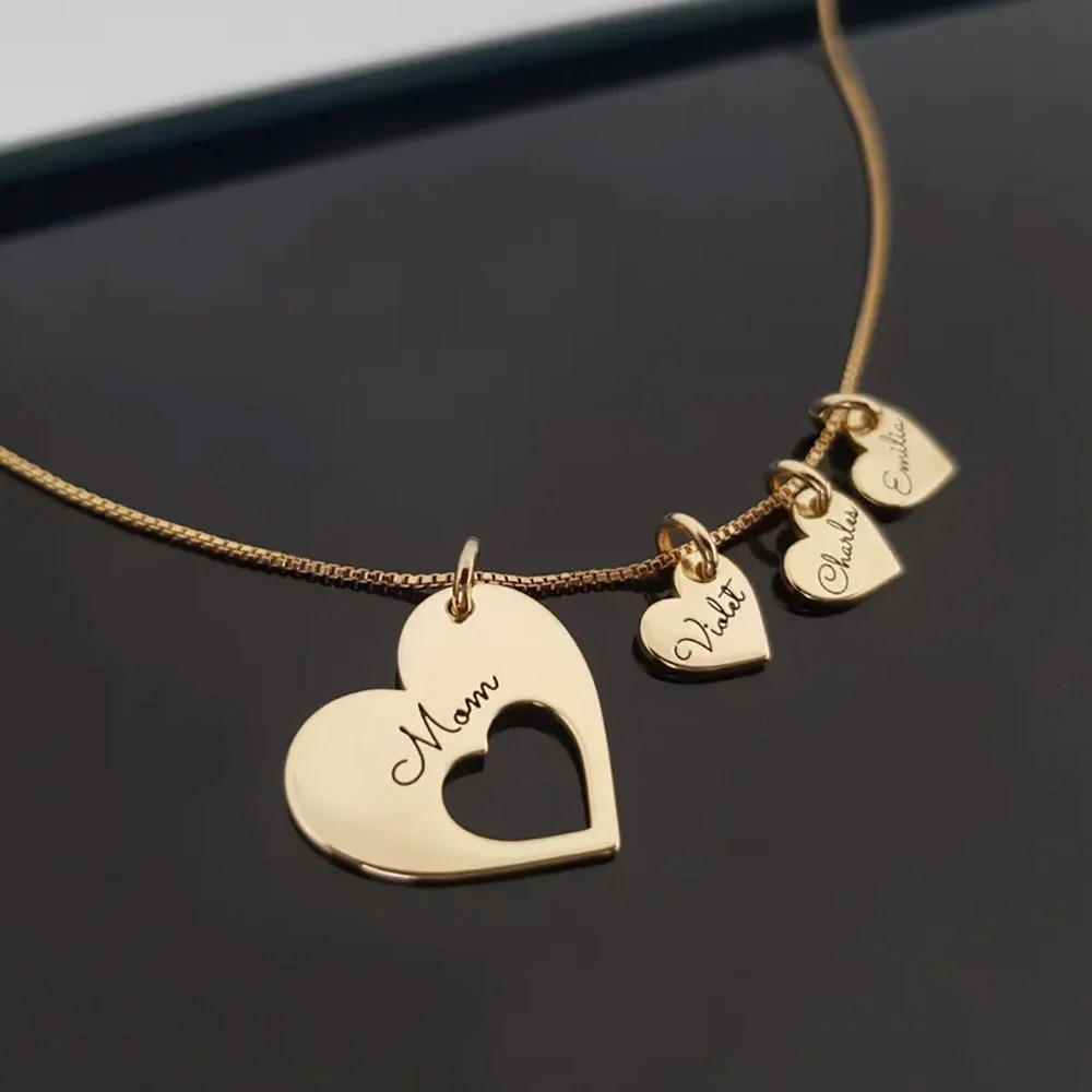 Personalized Name Hearts Necklace For Mom Engraved With Multiple s Names Customized Stainless Steel Jewelry Mothers Day Gift 260302