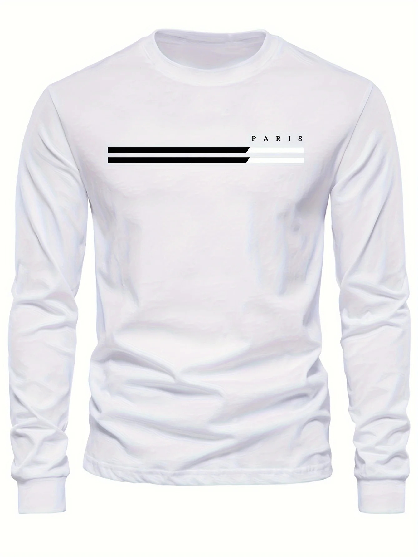 Mens 100 pure cotton summer loose comfortable casual PARIS print large round neck long sleeve Tshirt top 260302