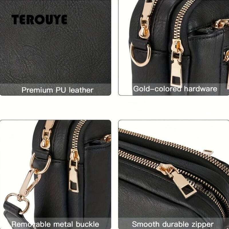 2026 Retro Fashion Classic Women's Multifunctional Zipper Shoulder Strap Crossbody Small Square Bag Suitable For Office TEROUYE