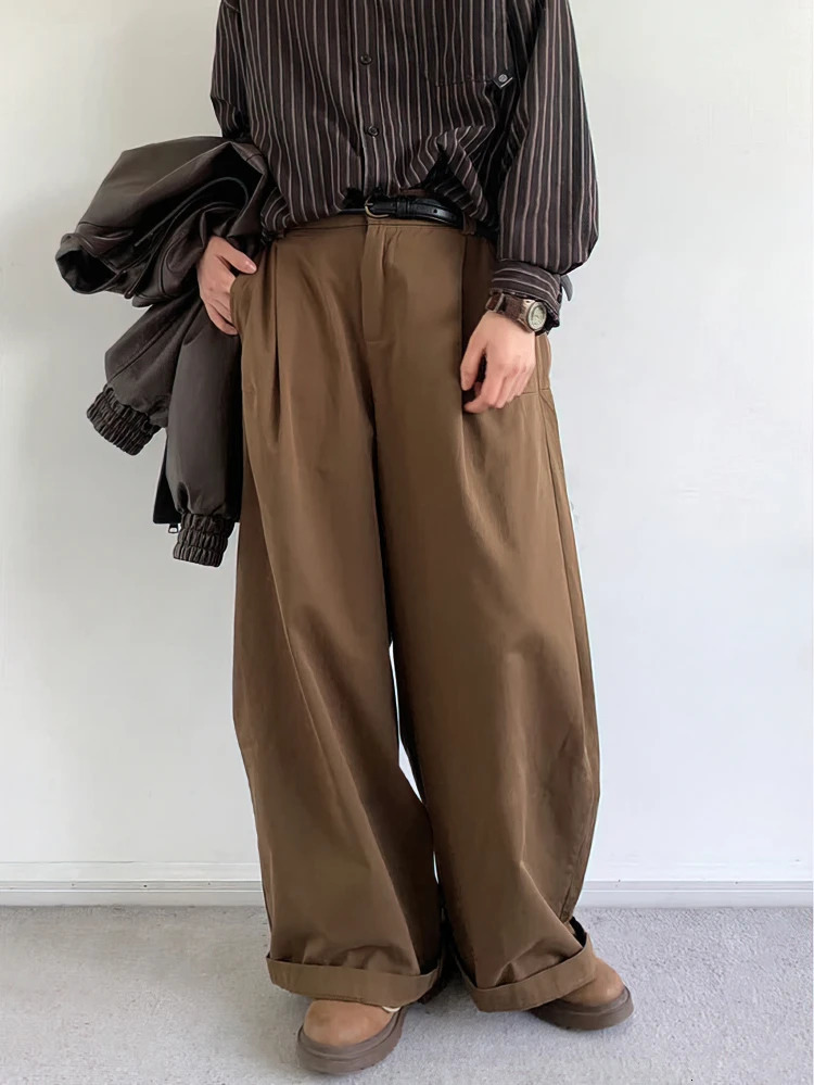 Vintage Brown Baggy Cargo Pants Men Koraen Harajuku Suit Pants Office Casual Trousers Male Wide leg Work 260305