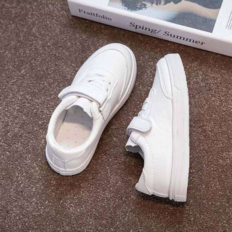 Children White Sneakers Pu Leather Breathable School Kids Casual Shoes Fashion All-match 25-36 Anti-slip Boys Girls Board Shoe H260207 H260305