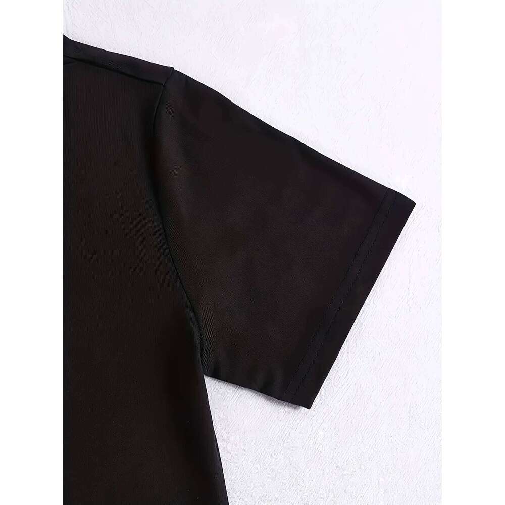 Women'S Letter Print Casual T-Shirt, Polyester Knit Fabric, Regular Length, Crew Neck, Fashion Top for All Seasons XJ260306