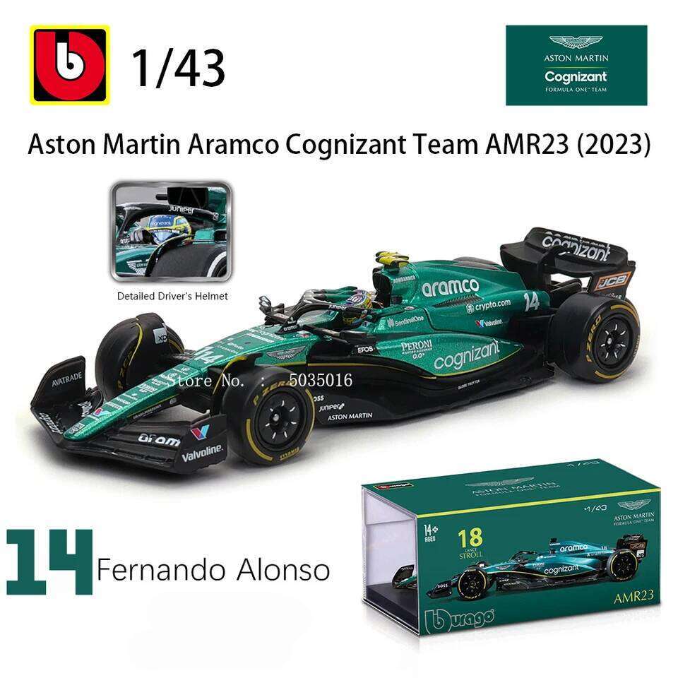 Bburago 1:43 2023 F1 Aston Martin 14# Fernando Alonso 18# Lance Strulovitch Alloy Luxury Die Casting Car Model Toy Series Z260306