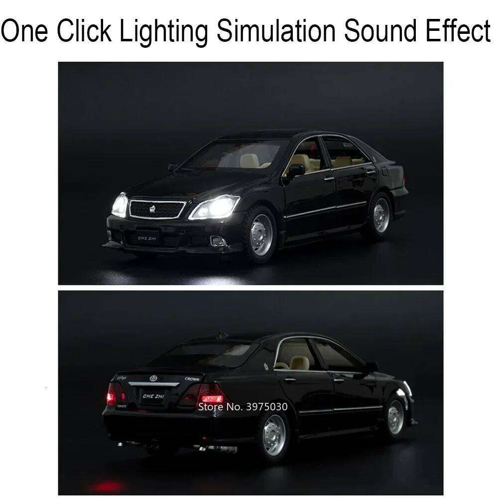 1/32 Scale Crown Toy Car Model Alloy Diecast Pull Back Sound and Light Doors Opened Simulation Toys Vehicle Models Birthday Gift Z260306