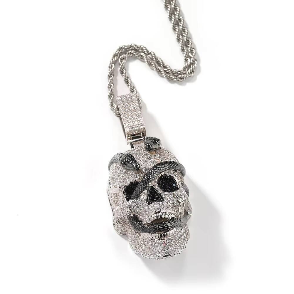 Super Big Size Gold Diamond Skull Pendant Snake Skull Iced Out Man Hip Hop Pendant Scary Sparking Men Pendant Necklace