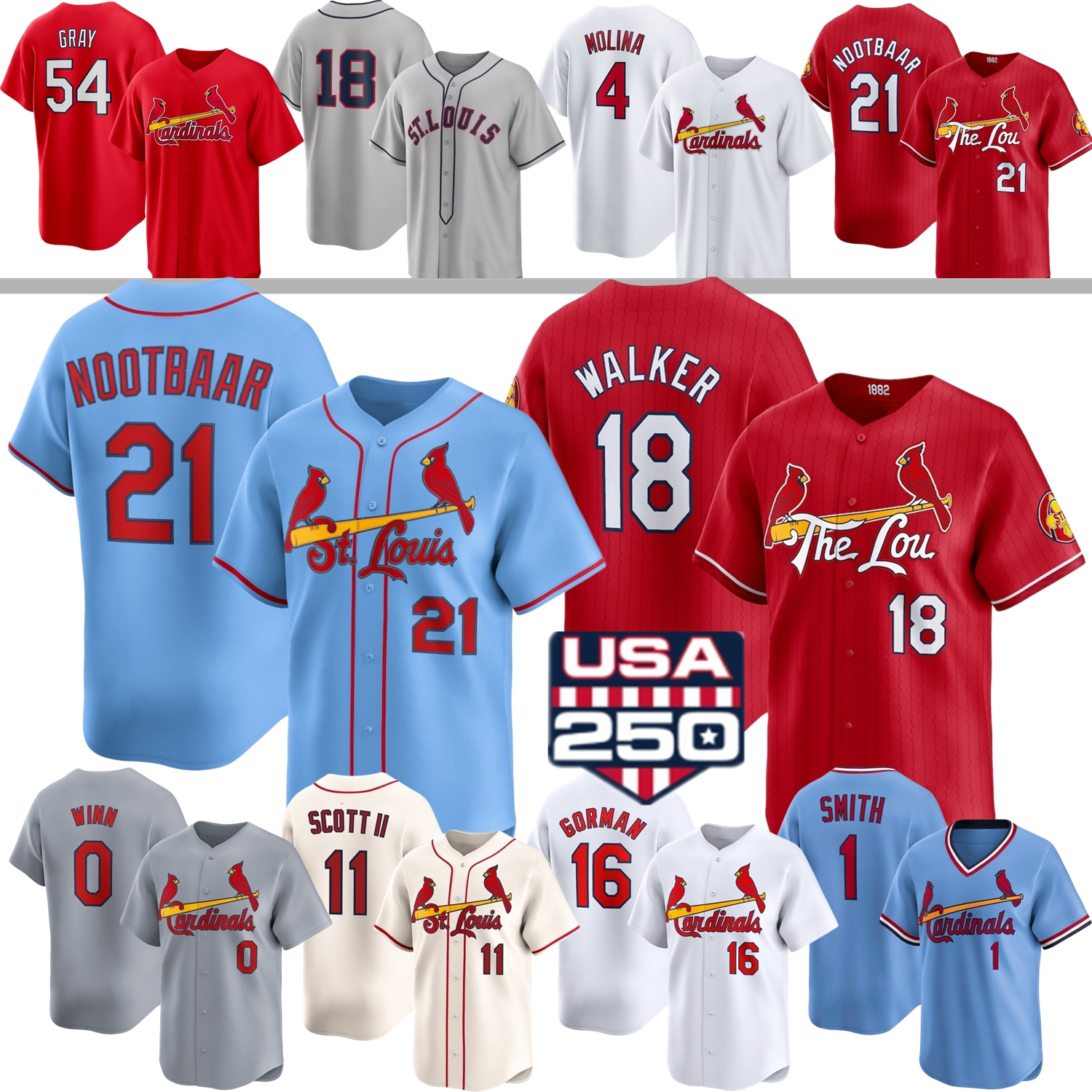 St. Louis Cardinal Baseball Jersey JJ Wetherholt Tink Hence Walker Lars Nootbaar Masyn Winn Victor Scott II Nolan Gorman Burleson Herrera Musial Pujols Molina Smith