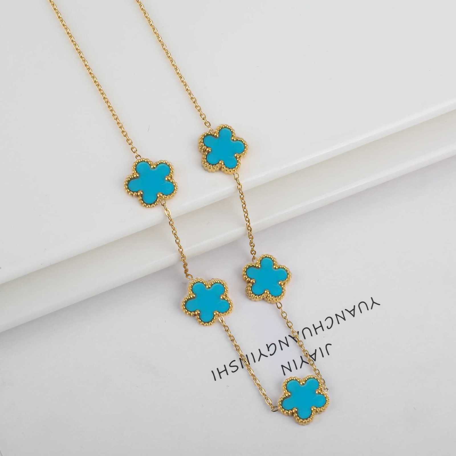 Classic StainlESS Steel Five Flower Jewelry Necklace Set Earrings Simple for Woman Girl Party Daily Wear Jewelry H260307 - view 4