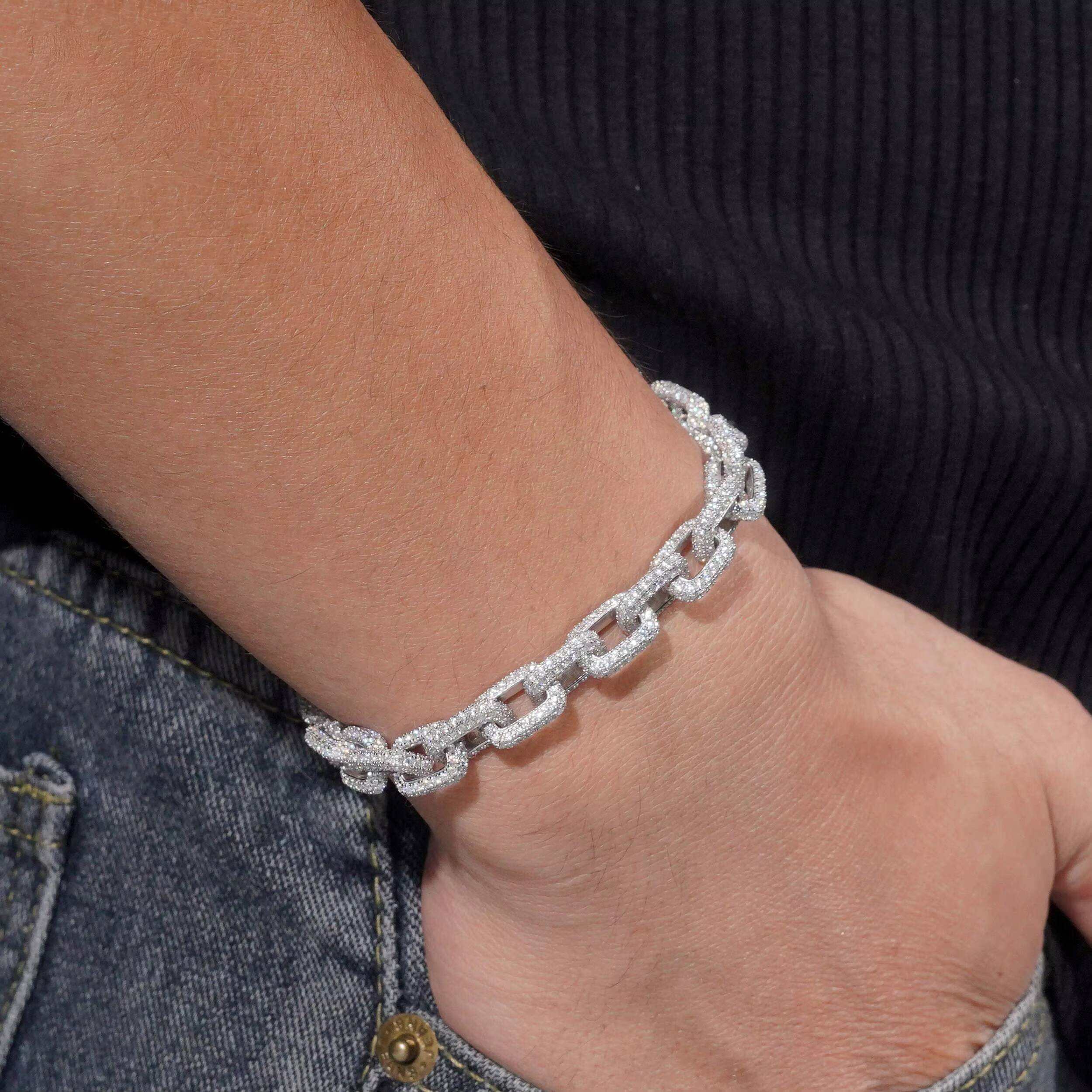 Daily Hip-hop Accessories Iced Square Chain 925 Silver Moissanite Cuban Chain Bracelet Necklace 82mm Rollo