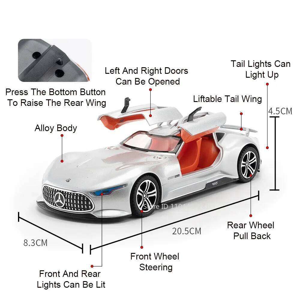 1:24 Vision GT Alloy ONE Sports Car Model Diecast Miniature Toy Sound Light Pull Back Door Opened Vehice for Friend Holiday Gift Z260307