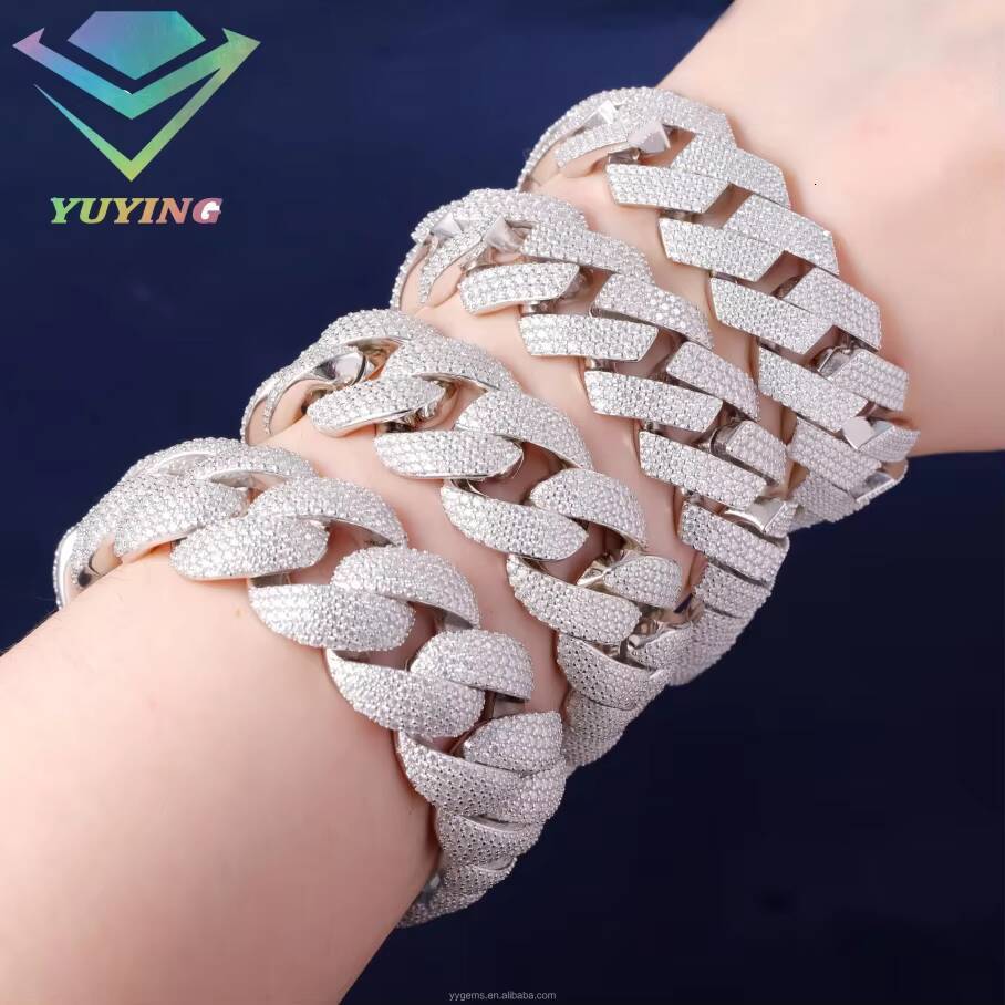 Hip Hop Iced Out 20mm 22mm Moissanite Bracelet Jewelry 925 Sterling Silver Men Bracelet VVS Moissanite Cuban Link Bracelet