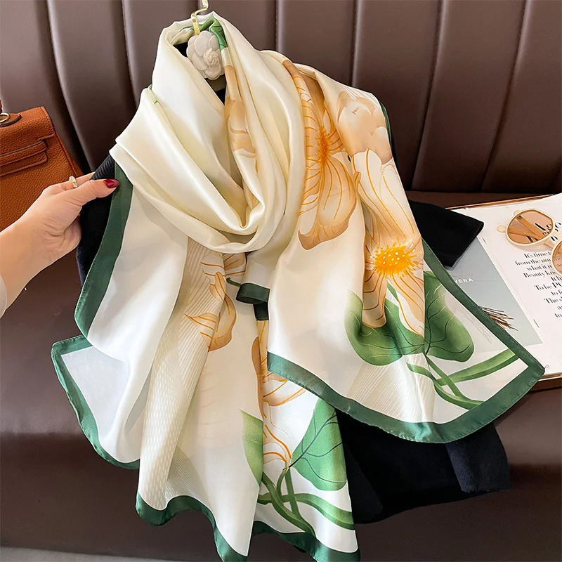 Women 18090cm Fashion Beautiful Soft Silk Scarves female Lady Shawl Hijab Wrap Foulard Bandanna Muffler Beach Pareo 260302