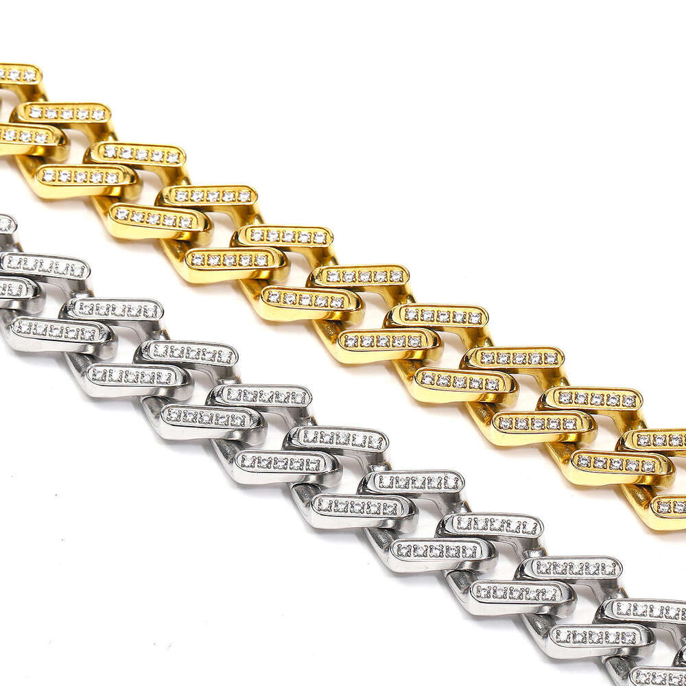 European American cross-border hip-hop Cuban chain bracelet with diamonds for men and women, titanium steel 18k gold high-quality versatile jewelry