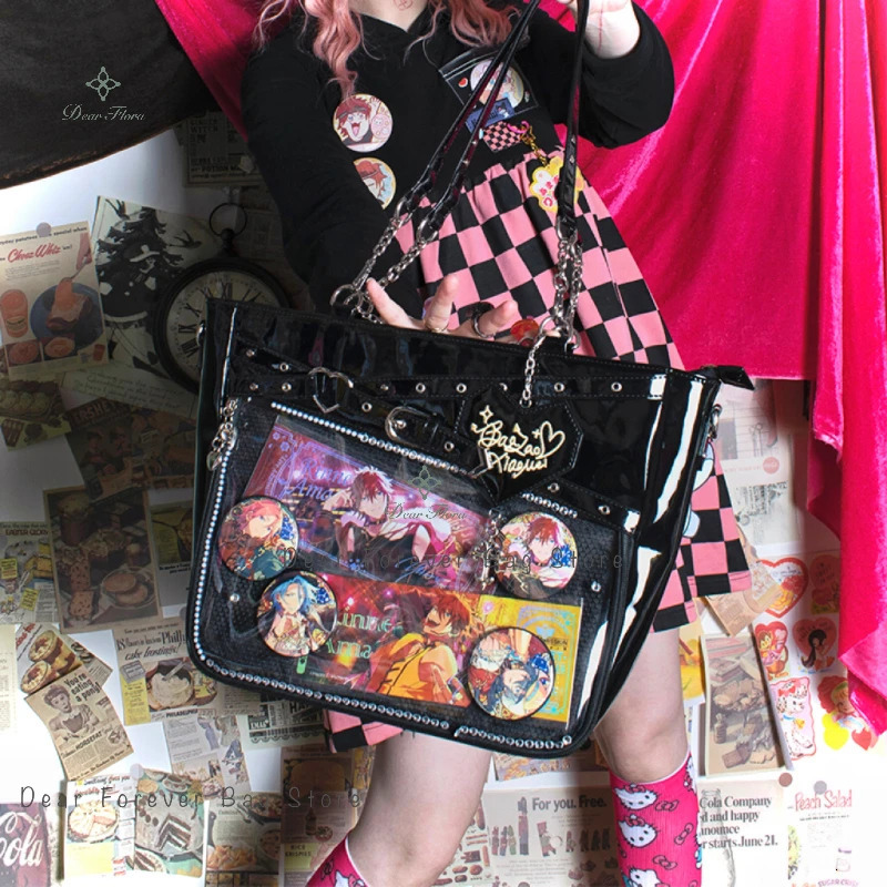 Y2k Aesthetic Underarm Ita Bag Streetwear Girl Transparent Shoulder Bag Heart Shape Chic Chain Handbag DIY Display Crossbody Bag 260303