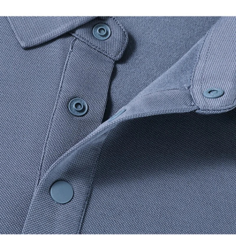 Mens Wool Blend Long Sleeve Polo - Light Blue White/Black/Olive Green Wool Mulberry Silk Breathable Comfort Fit 260305