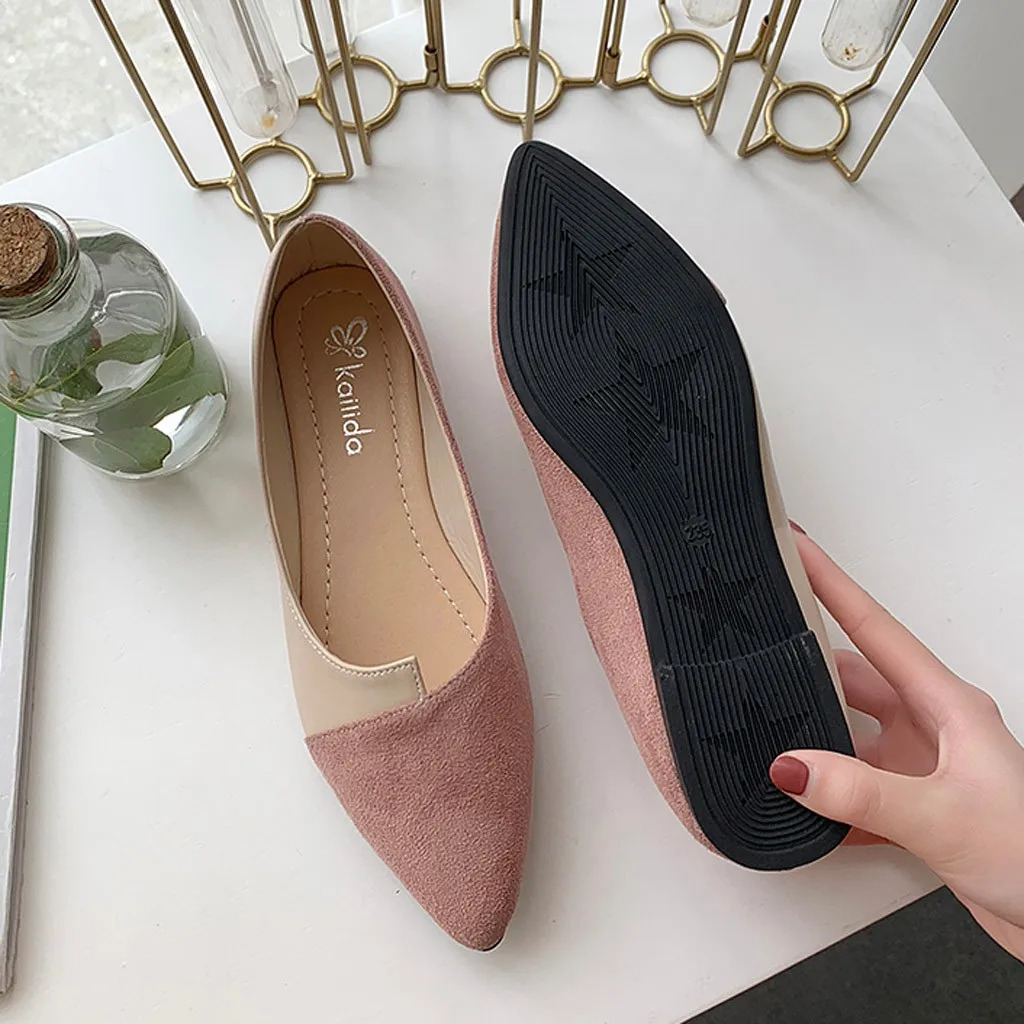 Pointed Toe Flat Shoes Women Solid Patchwork Slip On Shoes Casual Breathable Ballet Flats Daily All-Match Comfort Loafers Shoes 260307