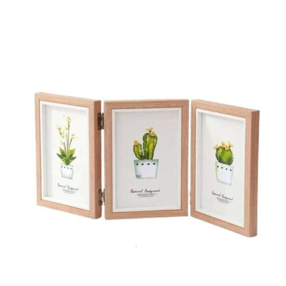 Creative Foldable Hinge Photo Rectangular Double/Triple Portrait Picture Frame Wooden 6/7/8 Inches H260306