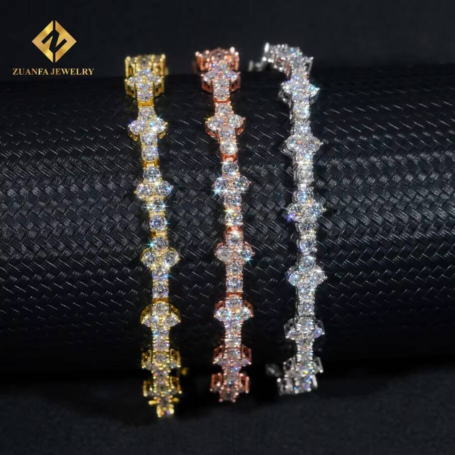 Pass Diamond Tester 3mmWholesale Price Iced Out Hip Hop S925 Silver VVS1 Moissanite Diamond Cross Hip Hop Tennis Chain Bracelet