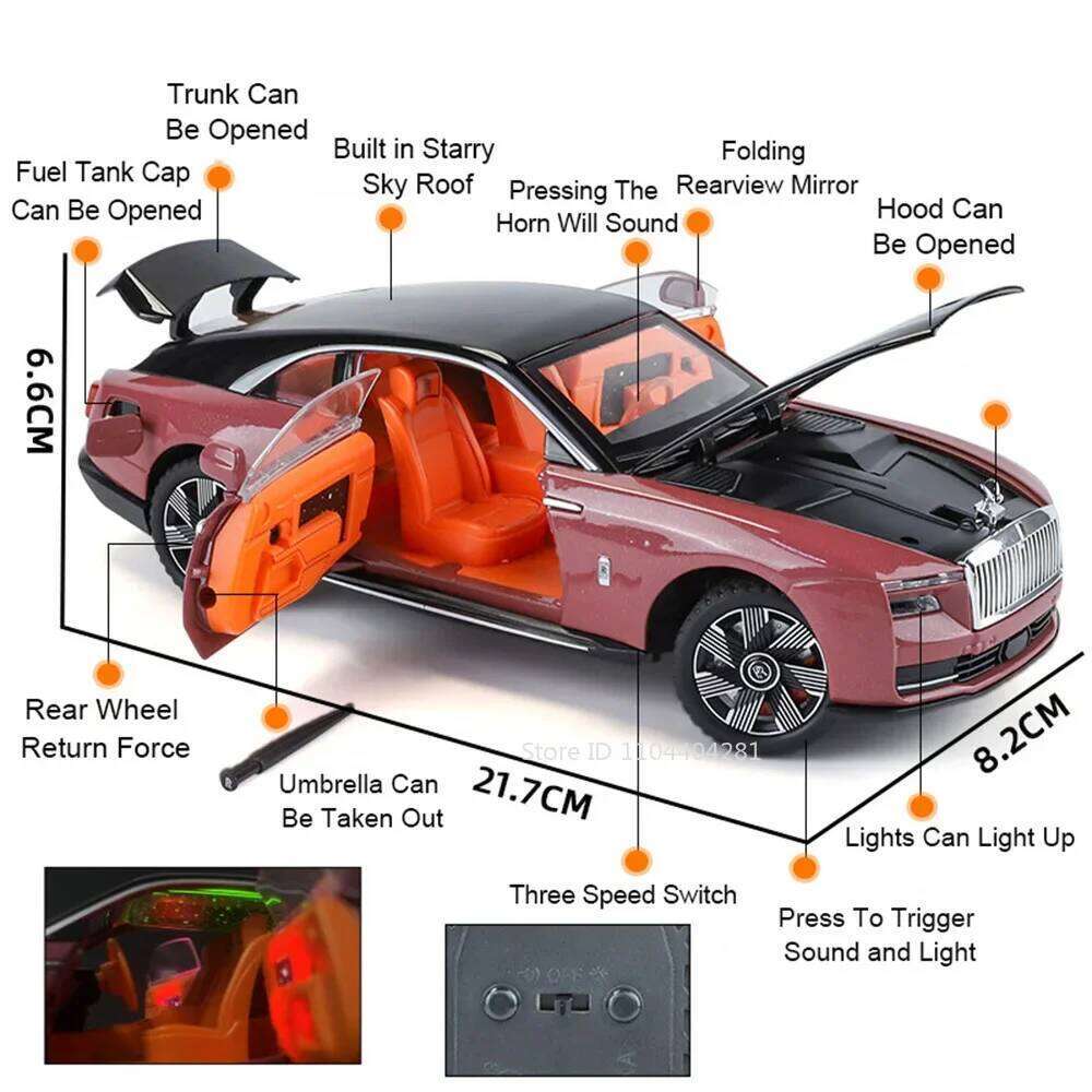1:24 Rolls Royce Spectre Phantom Toys Miniature Car Diecast Alloy Model Sound Light Pull Back Front Wheel Steering Friend's Gift Z260306