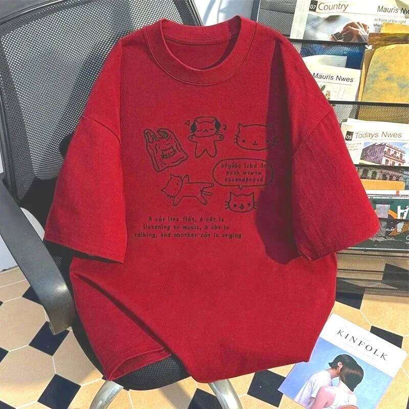 American Retro Summer New Short-sleeved T-shirt Women Harajuku Everything Half-sleeved Tee Tops XJ260306