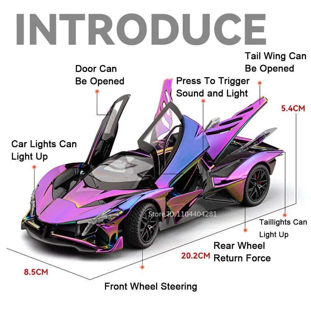 1:24 Apollo EVO IE Alloy Models Sports Car Diecast Toys Doors Opened Sound Light Pull Back Vehices for Children's Birthday Gifts Z260306