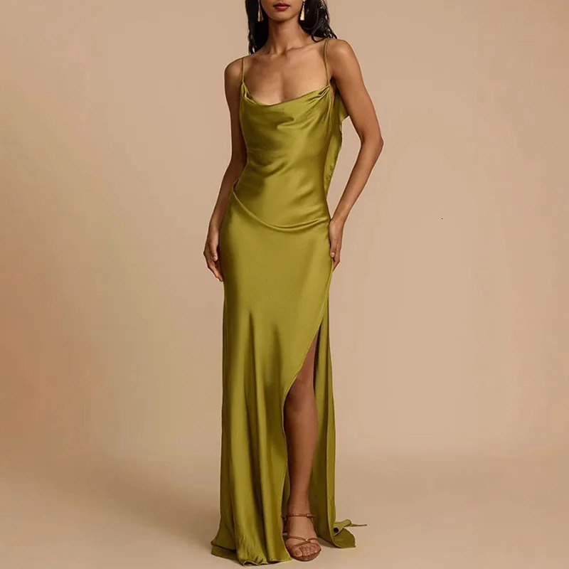 Elegant High Waist Split Women Party Dress Sexy Solid Backless Sleeveless Long Summer Chic Sling Evening Vestidos 260306