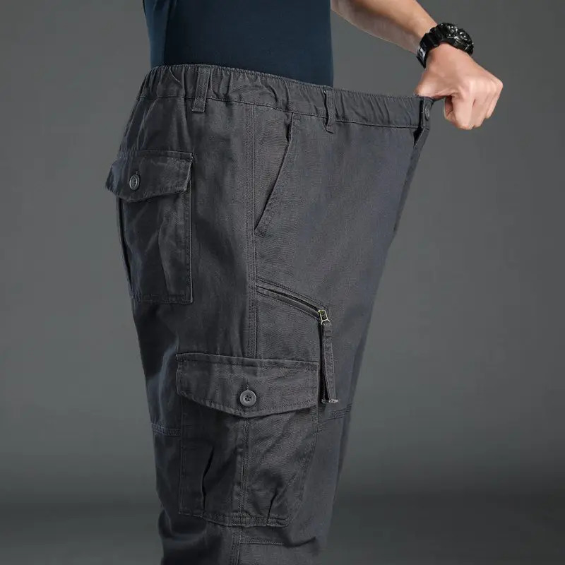 High Quality Mens Tactical Pants Elastic Waist Cargo Large Size Cotton Pants Multi-Pocket Trousers Sports Training Work Pants 260304