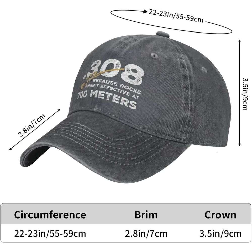 Funny 308 Because Rocks aren't Effective at 700 Meters Hat Women Dad Fashionable Hats Y260304