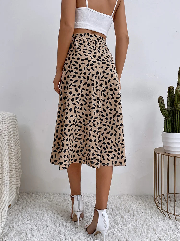 Benuynffy Boho Women Casual Print Tie Side Wrap Skirt Elegant High Waist Female Summer Asymmetrical Knee Length A-Line Skirts 260306