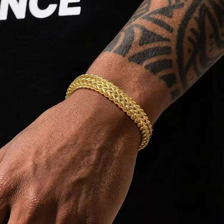 PVD Plated 18K Gold Men's Hip Hop Cuban Chain Mesh Cross-Border Foreign Trade European and American Style Fashion Bracelet Wholesale