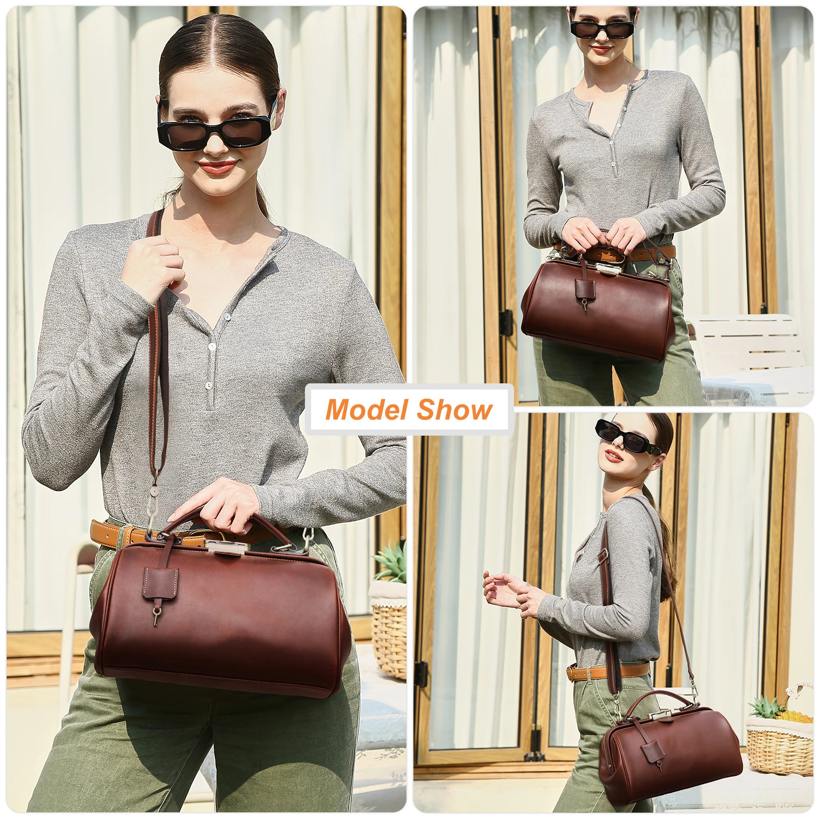 CONTACTS Genuine Leather Top Handle Bags for Women Sling Shoulder Tote Bag Handbags Metal Frame Female Ladies Fashion 260228