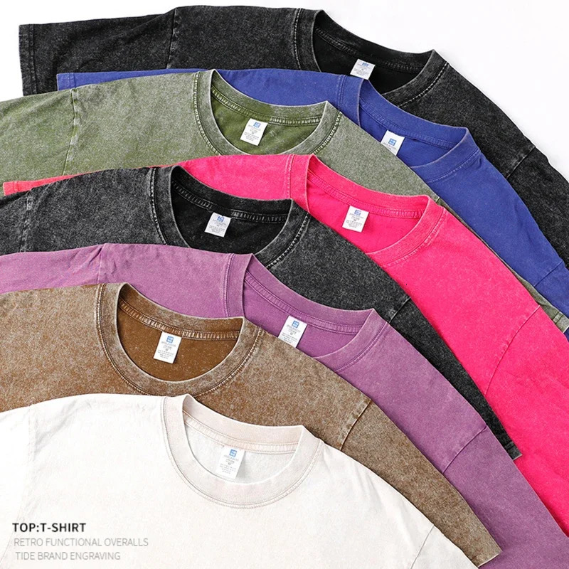 250gsm Mens Washed Vintage T-Shirts Street Hip Hop Retro Punk T Shirt Women Harajuku Casual Cotton Short Sleeve Wash Tops 260304