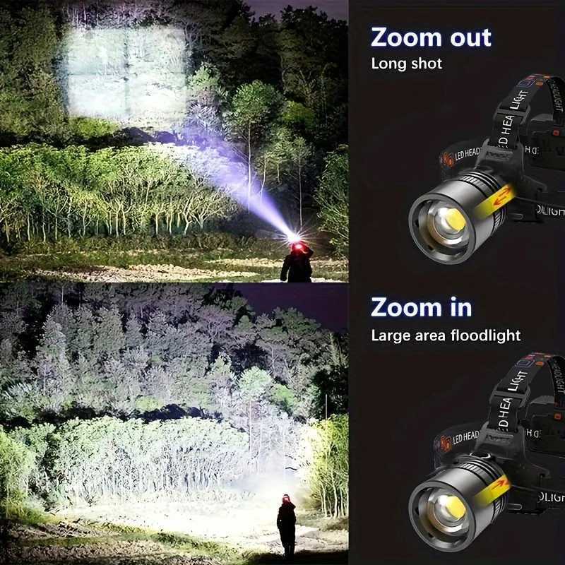 Powerful LED Headlamp Rechargeable Telescopic Zoomable Headlight Outdoor Waterproof Work Head Lamp High Lumen Head Torch H2603071
