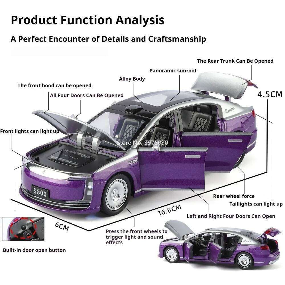 1:32 Alloy M4 MAEXTRO S800 Toy Models Cars Doors Opened Rubber Tires Miniature Car Wheel Pull Back Vehicle for Child Adult Gifts Z260307