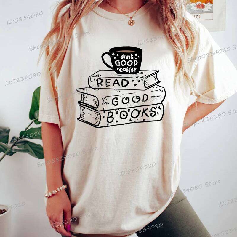 Casual Vintage T Shirt Women Trendy Bookish Short Sleeve T-shirt Book Party Gift Coffee Lover Summer Clothes XJ260306