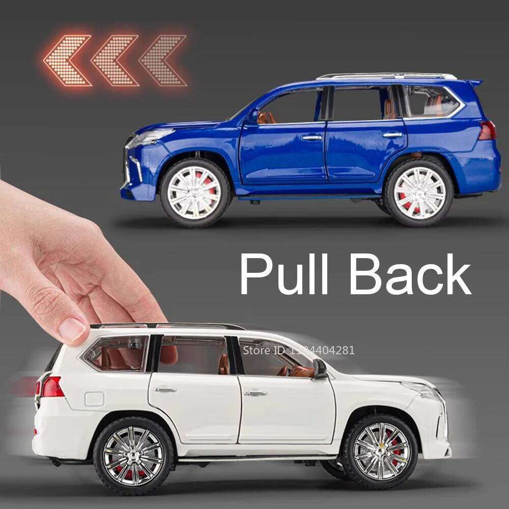 1:24 LX570 LX600 Miniature Car Toys Diecast Alloy Model 6 Doors Opened Sound Light Pull Back Metal Vehice Friend's Birthday Gift Z260306