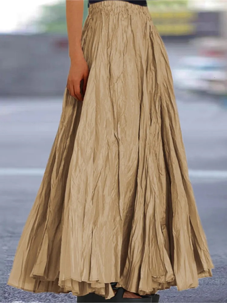 Spring Summer Solid Color Skirts Women Fashion Simple Style Folds Loose A-line Skirt Trendy Female Clothing Streetwear 260306