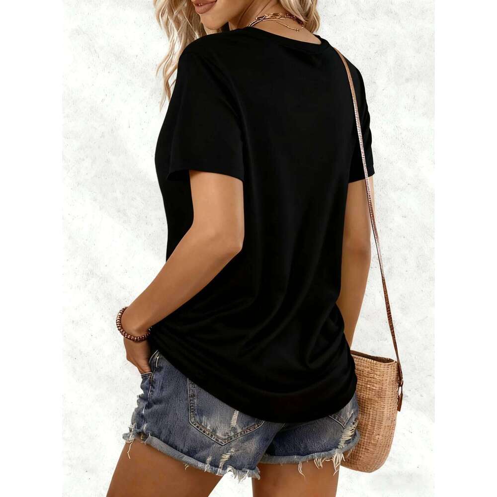 Summer Sleeping Cat Print T-Shirt Round Neck Soft and Loose-Fitting Top Essential Women's Style XJ260306 XJ260306
