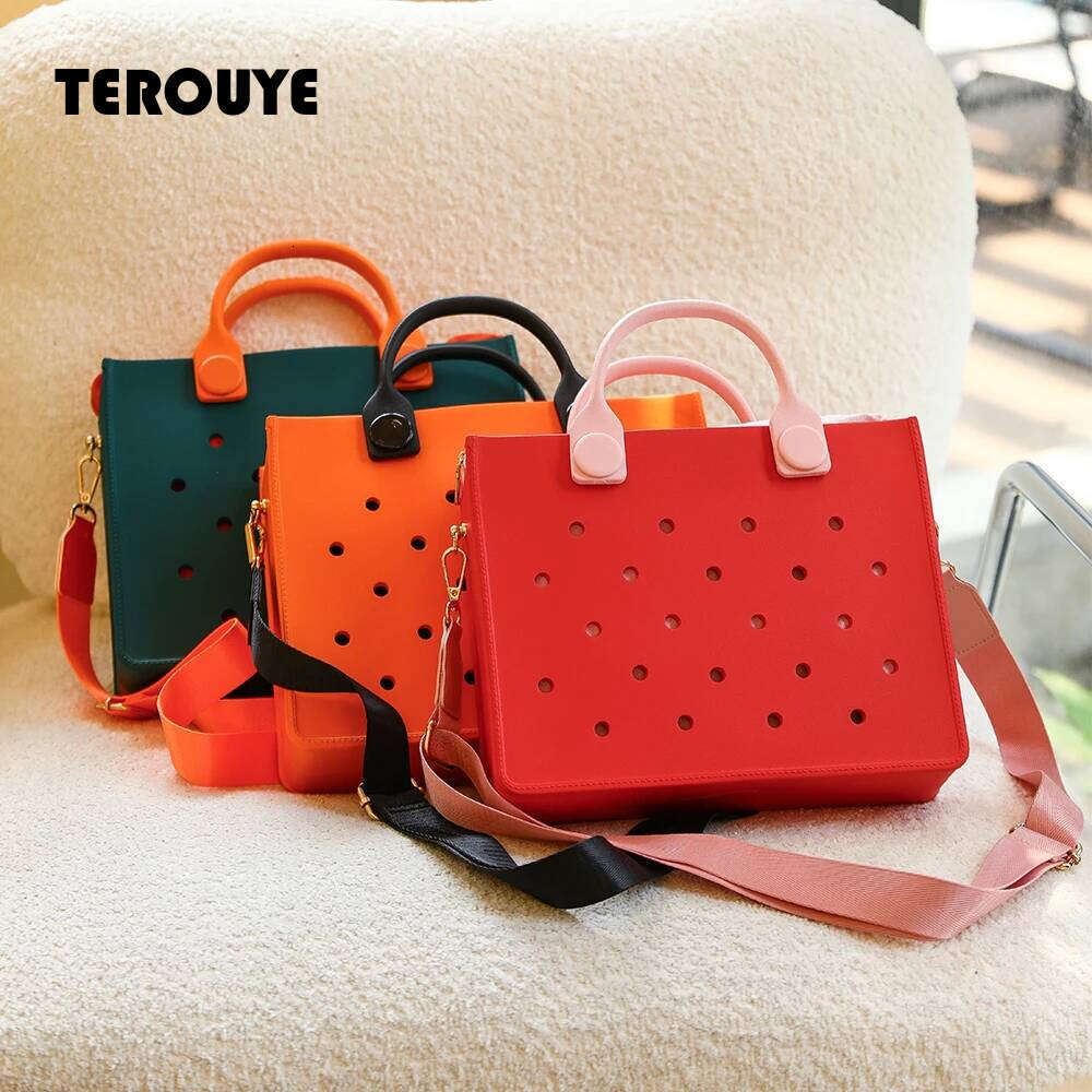 Beach Tote Travel Handbag Fashion Storage EVA Large Leather Shoulder For Women Casual Waterproof Bag Hole Fit Charms TEROUYE