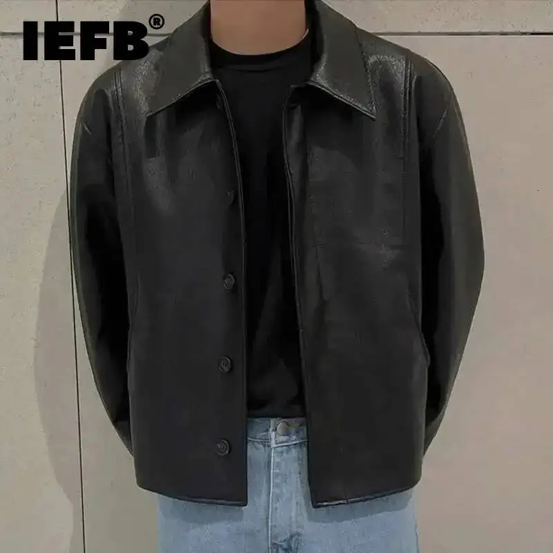 IEFB Short Motorcycle Pu Leather Coat Trend Mens Autumn Korean Style High End Lapel Loose Jacket Fashion Streetwear 9C1118 260306