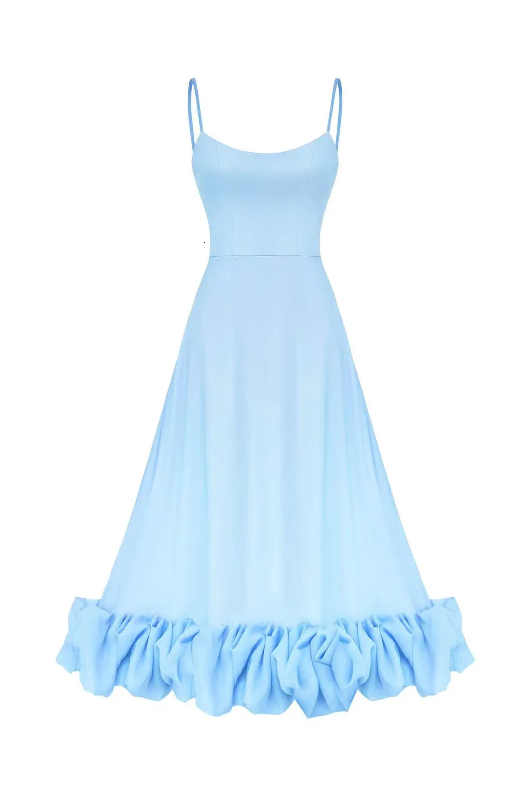 Elegant Ruffle Solid Sling Long Dress Women Strap Waist Party Dresses Fashion Sleeveless Backless Beach Swing skirt Aline tutu 260306