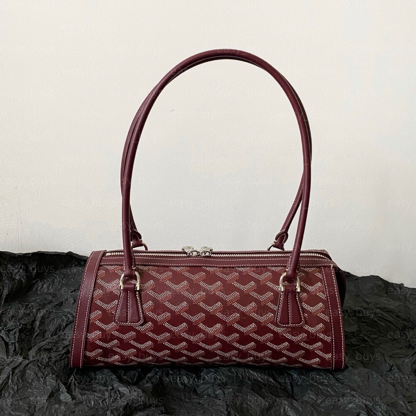 Bonbonniere Bag Luxury Bonbonniere Zippered Arm Pit Bag - Premium Coated Canvas & Chevron Calfskin With Palladium Hardware