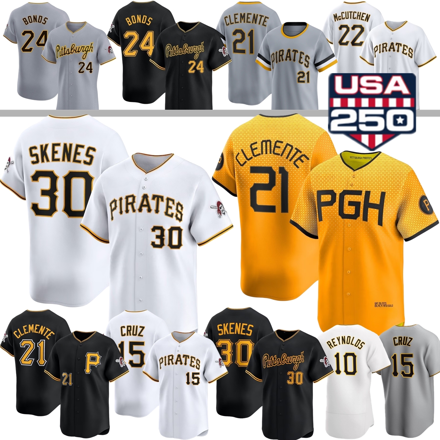 Pittsburghs Pirates Baseball Jersey Paul Skenes Roberto Clemente Konnor Griffin Bubba Chandler Johnson Cruz Bonds Reynolds Lowe Davis Bart McCutchen Hernandez